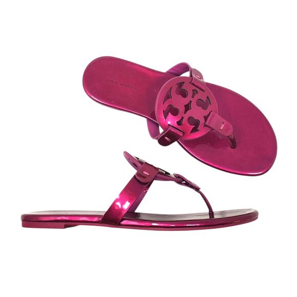 Tory Burch Miller Soft Medallion Thong Flat Sandals In Hot Pink Leather Size 6 - Picture 1 of 11